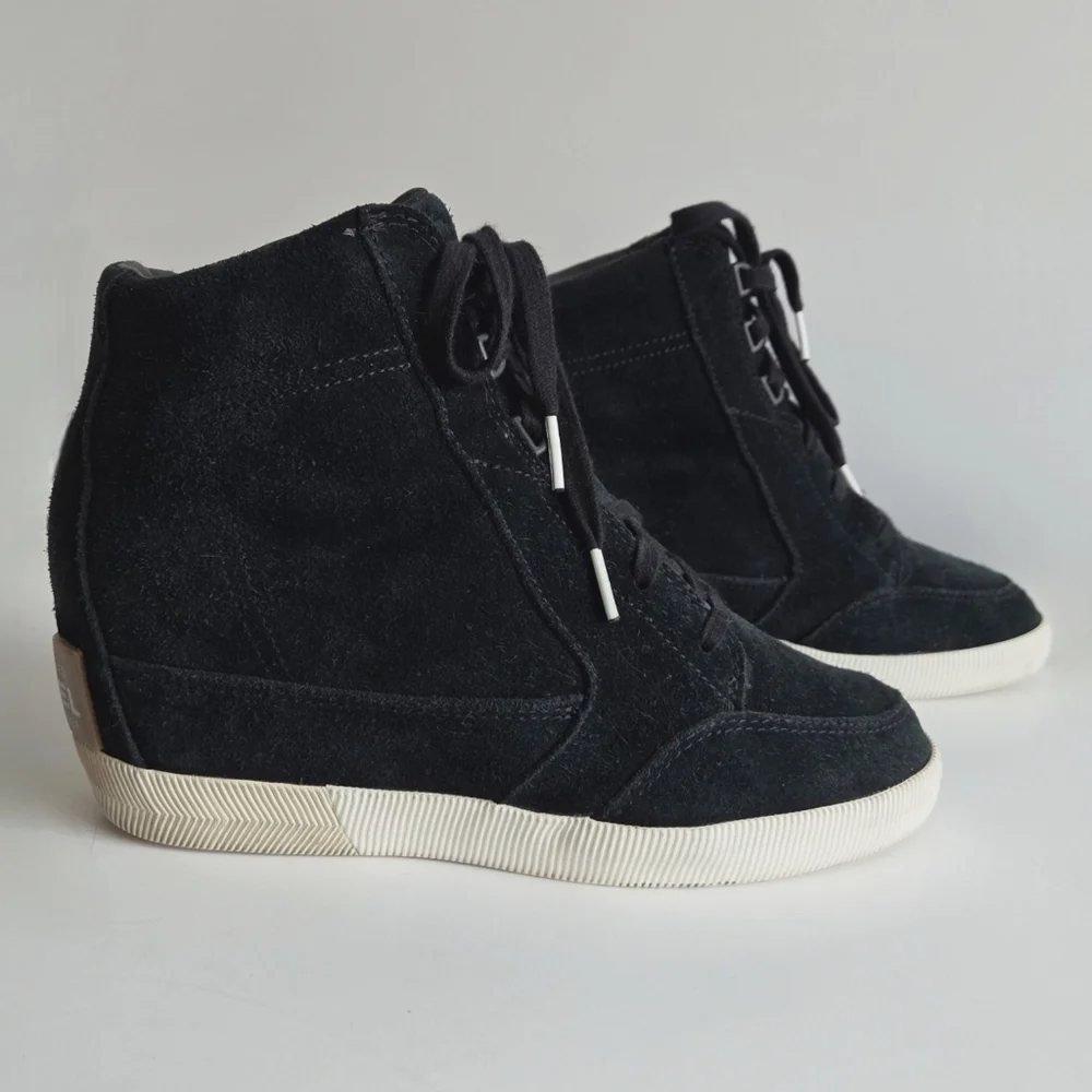 Sorel Out N About Suede Hidden Wedge Sneakers, Size 10